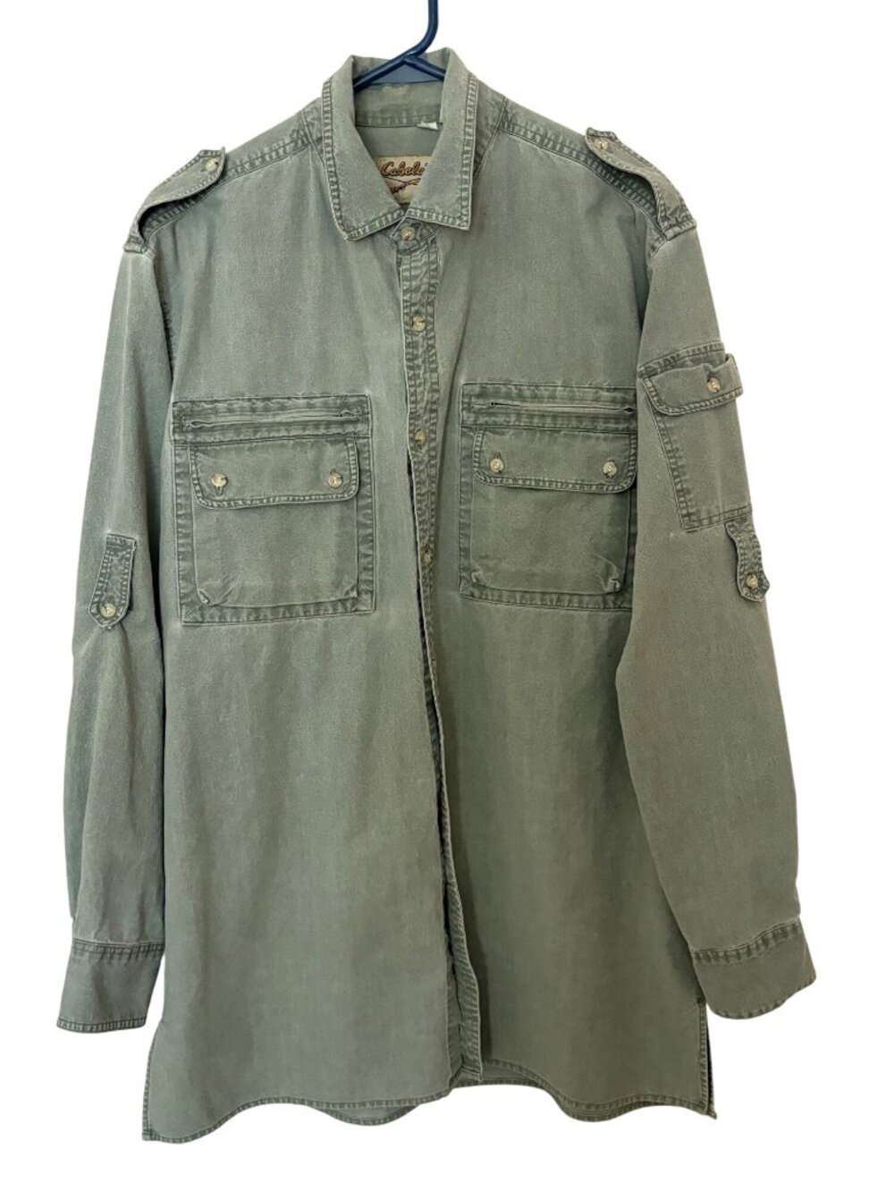 Cabela's Green Utility Button-Up Shirt Multiple Pockets L/S Men L Hunting Outdoo